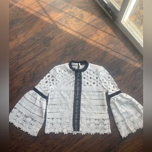 Chicwish White Lace Blouse with Black Detailing